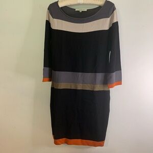 Evan Picone Knit Sweater Dress Womens Sz Petite Small Striped Fitted Color block